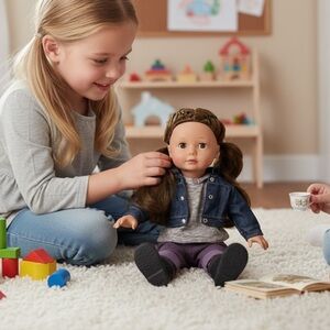 Bailey Pottery Barn 18” Brown Hair Doll with Denim Jacket and Boots